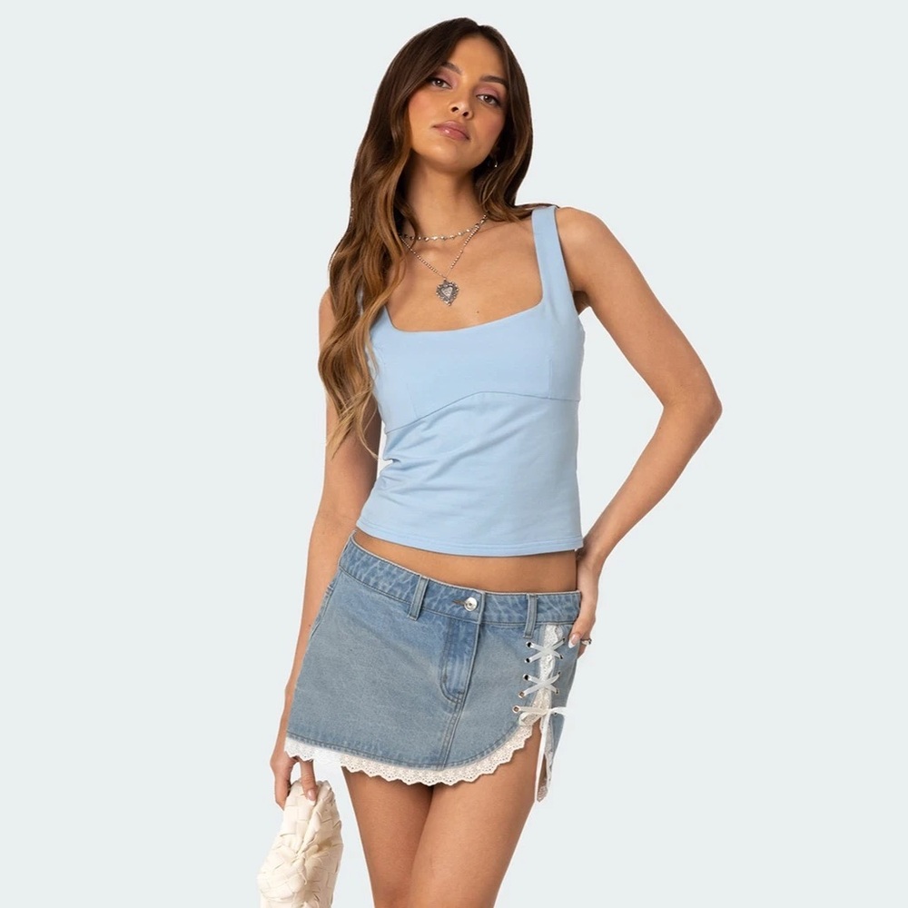 Edikted Blue Ronda Bow Back Tank Top